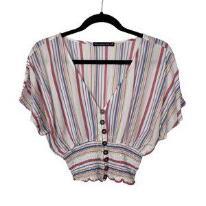 Abercrombie & Fitch M Striped Button-Up Crop Top Multicolor Retro
